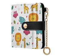 MCHIVER Animals Music White Pattern Women Wallet RFID Blocking Card Holder for Women PU Leather Cash Zipper Coin Pocket with ID Window for Female Ladies