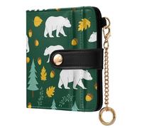 MCHIVER Bears Trees Black Print Women Wallet RFID Blocking Pocket Wallet Ladies Purse for Women PU Leather Bifold Cash Zipper Coin Pocket with ID Window for Female Ladies