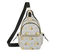 MCHIVER Bees Flowers Gray Pattern Sling Bag for Women Cross Body Shoulder Bag Daypack Fanny Pack with Adjustable Shoulder Strap for Women Men
