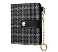 MCHIVER Black Gray Houndstooth Print Women Wallet Bifold Purse Card Holder Travel Wallet with RFID Blocking PU Leather Compact Cash Credit Holder with Zipper Coin Pocket ID Window for Female Ladies