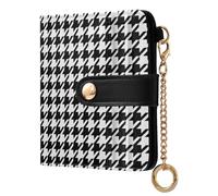 MCHIVER Black Houndstooth Pattern Women Wallet Bifold Purse Card Holder Travel Wallet with RFID Blocking PU Leather Compact Cash Credit Holder with Zipper Coin Pocket ID Window for Female Ladies