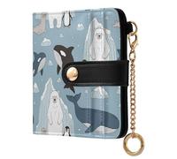 MCHIVER Blue Polar Bear Penguin Pattern Women Wallet RFID Blocking Card Holder Wallet for Women PU Leather Bifold Zipper Coin Pocket with ID Window for Female Ladies