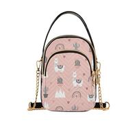 MCHIVER Boho Llama Cactus Pink Pattern Crossbody Bag for Women Cell Phone Purse Wallet with Removable Chain Shoulder Handbag for Travel Passport Work Phone