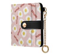 MCHIVER Breakfast Egg Bacon Pink Pattern Women Wallet RFID Blocking Card Holder Wallet for Women PU Leather Zipper Coin Pocket with ID Window for Female Ladies