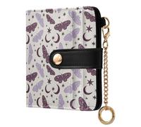 MCHIVER Butterflies Moons White Print Women Wallet RFID Blocking Cash Credit Card Holder for Women PU Leather Zipper Coin Pocket with ID Window for Female Ladies