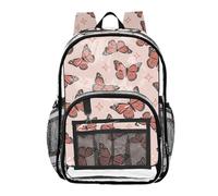 MCHIVER Butterflies Stars Pink Pattern Clear Backpack Stadium Approved 10.6x5.1x15.7 See Through Bags for Work Concert Stadium