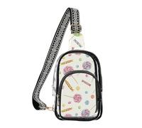 MCHIVER Candy White Pattern Clear Sling Bag for Women Men Stadium Approved Clear Bag Casual Daypack Backpack for Work Sports Events Travel