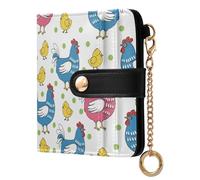 MCHIVER Chickens Chicks White Print Women Wallet RFID Blocking Pocket Wallet Ladies Purse for Women PU Leather Cash Zipper Coin Pocket with ID Window for Female Ladies