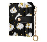 MCHIVER Clouds Stars Black Pattern Women Wallet RFID Blocking Card Holder Wallet for Women PU Leather Bifold Cash Zipper Coin Pocket with ID Window for Female Ladies