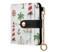 MCHIVER Coconut Palm Lighthouse White Print Women Wallet RFID Blocking Credit Card Wallet for Women PU Leather Zipper Coin Pocket with ID Window for Female Ladies