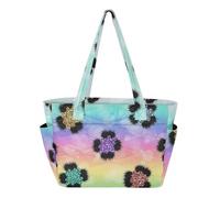 MCHIVER Colorful Flowers Rainbow Print Quilted Tote Bag for Women Lightweight Everyday Tote with Compartments Large Puffy Shoulder Handbag for Gym Travel Women