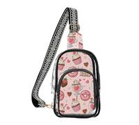 MCHIVER Cupcake Donut Pink Print Clear Sling Bag for Women Men Stadium Approved Clear Chest Bag Casual Fanny Pack for Travel