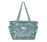MCHIVER Custom Name Transformative Teal Print Quilted Tote Bag for Women Lightweight Puffy Personalized Tote Work Bag with Compartments Large Customized Shoulder Handbag for Travel
