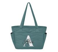 MCHIVER Custom Transformative Teal Pattern Quilted Tote Bag for Women Lightweight Puffy Personalized Tote Work Bag with Compartments Large Customized Shoulder Handbag for Travel