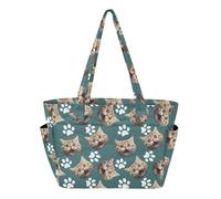 MCHIVER Custom Transformative Teal Print Cat Dog Quilted Tote Bag for Women Lightweight Personalized Pet Tote Work Bag with Compartments Large Customized Shoulder Handbag for Travel
