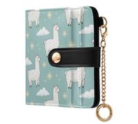 MCHIVER Cute Animals Llamas Blue Pattern Women Wallet RFID Blocking Card Holder for Women PU Leather Bifold Zipper Coin Pocket with ID Window for Female Ladies