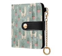 MCHIVER Cute Animals Llamas Teal Print Women Wallet RFID Blocking Travel Wallet for Women PU Leather Zipper Coin Pocket with ID Window for Female Ladies