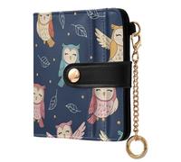 MCHIVER Cute Animals Owls Blue Pattern Women Wallet RFID Blocking Compact Cash Credit Card Holder for Women PU Leather Zipper Coin Pocket with ID Window for Female Ladies