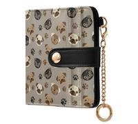 MCHIVER Cute Animals Pug Beige Print Women Wallet RFID Blocking Travel Wallet for Women PU Leather Zipper Coin Pocket with ID Window for Female Ladies