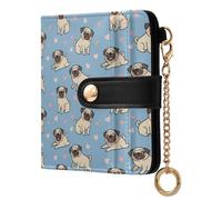 MCHIVER Cute Animals Pugs Blue Pattern Women Wallet RFID Blocking Compact Cash Credit Card Holder for Women PU Leather Cash Zipper Coin Pocket with ID Window for Female Ladies