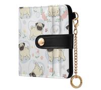 MCHIVER Cute Animals Pugs White Pattern Women Wallet RFID Blocking Travel Wallet for Women PU Leather Cash Zipper Coin Pocket with ID Window for Female Ladies