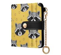 MCHIVER Cute Animals Raccoon Yellow Print Women Wallet RFID Blocking Pocket Wallet Ladies Purse for Women PU Leather Bifold Zipper Coin Pocket with ID Window for Female Ladies