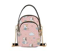 MCHIVER Cute Cat Pink Pattern Crossbody Bag for Women Cell Phone Purse Wallet with Removable Chain Shoulder Handbag for Work Phone Travel Passport
