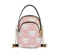 MCHIVER Cute Cat Pink Pattern Crossbody Bag for Women Cell Phone Purse Wallet with Removable Chain Shoulder Handbag for Travel Phone Work Passport
