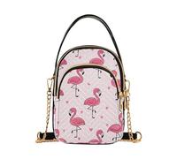 MCHIVER Cute Flamingos Hearts Pink Pattern Crossbody Bag for Women Cell Phone Purse Wallet with Removable Chain Shoulder Handbag for Passport Phone Work Travel