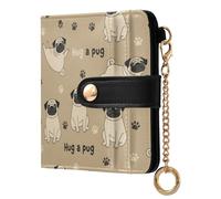 MCHIVER Cute Pets Pugs Beige Print Women Wallet RFID Blocking Travel Wallet for Women PU Leather Bifold Zipper Coin Pocket with ID Window for Female Ladies