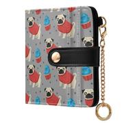 MCHIVER Cute Pug Cupcake Gray Print Women Wallet RFID Blocking Credit Card Wallet for Women PU Leather Bifold Zipper Coin Pocket with ID Window for Female Ladies