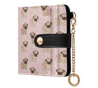 MCHIVER Cute Pugs Pink Pattern Women Wallet RFID Blocking Card Holder Wallet for Women PU Leather Bifold Cash Zipper Coin Pocket with ID Window for Female Ladies