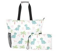 MCHIVER Dinosaur Paradise Palm Tree Pattern Large Beach Bag for Women Waterproof Sandproof Swim Pool Bag with Wet Pocket for Gym