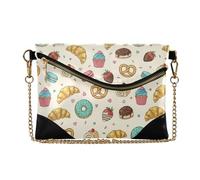 MCHIVER Donut Cupcakes Beige Pattern Clutch Purse for Women Ladies PU Leather Card Shoulder Bag with Chain Strap