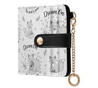 MCHIVER Dreaming Fox Stars White Pattern Women Wallet RFID Blocking Cash Credit Card Holder for Women PU Leather Cash Zipper Coin Pocket with ID Window for Female Ladies