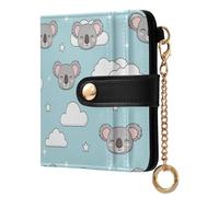 MCHIVER Dreamy Koala Cloud Blue Pattern Women Wallet RFID Blocking Compact Cash Credit Card Holder for Women PU Leather Cash Zipper Coin Pocket with ID Window for Female Ladies