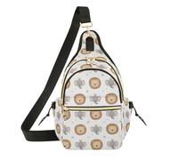 MCHIVER Elephant Lion White Pattern Sling Bag for Women Cross Body Chest Bag Casual Daypack Backpack with Adjustable Shoulder Strap for Men and Women