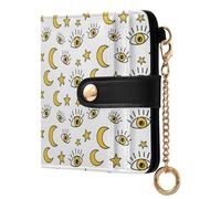 MCHIVER Eyes Moons White Print Women Wallet RFID Blocking Credit Card Wallet for Women PU Leather Zipper Coin Pocket with ID Window for Female Ladies