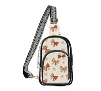 MCHIVER Fall Bows Plaid Beige Print Clear Sling Bag for Women Men Stadium Approved Crossbody Purse Daypack Fanny Pack for Travel Work