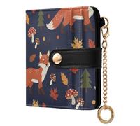 MCHIVER Fall Fox Mushroom Blue Print Women Wallet RFID Blocking Card Holder Wallet for Women PU Leather Bifold Cash Zipper Coin Pocket with ID Window for Female Ladies