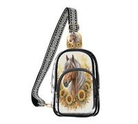 MCHIVER Fall Horse Sunflowers Beige Pattern Clear Sling Bag for Women Men Stadium Approved Clear Crossbody Backpack Daypack Fanny Pack for Sports Travel