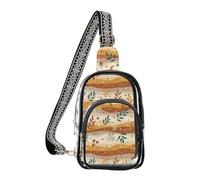 MCHIVER Fall Leaves Moon Beige Print Clear Sling Bag for Women Men Stadium Approved Clear Backpack Purse Casual Fanny Pack for Travel