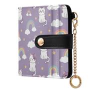 MCHIVER Fantasy Cats Rainbows Purple Pattern Women Wallet RFID Blocking Cash Credit Card Holder for Women PU Leather Bifold Purse Card Holder with ID Window for Female Ladies