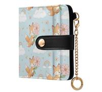 MCHIVER Fantasy Fox Flower Blue Print Women Wallet RFID Blocking Card Holder Wallet for Women PU Leather Bifold Cash Zipper Coin Pocket with ID Window for Female Ladies