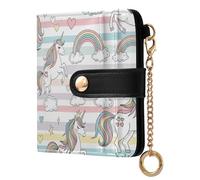 MCHIVER Fantasy Unicorns Rainbows White Print Women Wallet RFID Blocking Cash Credit Card Holder for Women PU Leather Zipper Coin Pocket with ID Window for Female Ladies