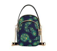 MCHIVER Feathers Peacock Black Pattern Crossbody Bag for Women Cell Phone Purse Wallet with Removable Chain Shoulder Handbag for Work Passport Phone Travel