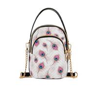 MCHIVER Feathers Peacock White Pattern Crossbody Bag for Women Cell Phone Purse Wallet with Removable Chain Shoulder Handbag for Travel Passport Work Phone