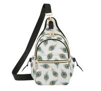 MCHIVER Feathers Peacock White Pattern Sling Bag for Women Crossbody Chest Bags Travel Hiking Daypack with Adjustable Shoulder Strap for Women Men