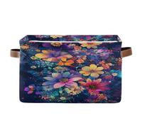 MCHIVER Floral Butterfly Garden Indigo Storage Bins with Handles Foldable Sturdy Cube Organizer Baskets for Closet Clothes Nursery Books Toys, 14.2x10.2x8.3 Inches