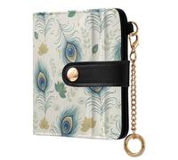 MCHIVER Flower Peacock Feathers White Pattern Women Wallet RFID Blocking Card Holder for Women PU Leather Bifold Cash Zipper Coin Pocket with ID Window for Female Ladies